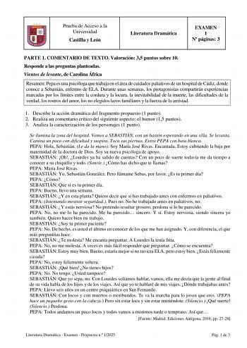Examen de Literatura Dramática (EBAU de 2025)