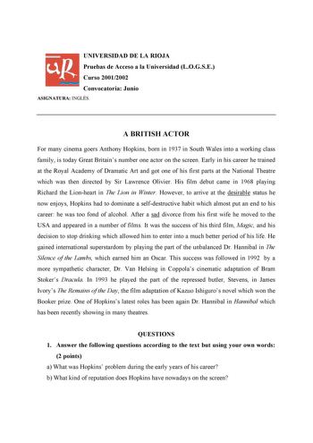 Examen de Inglés (selectividad de 2002)