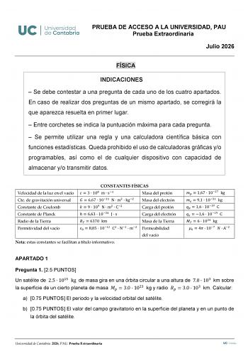 Física – EBAU Cantabria (2026)