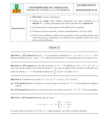 Examen de Matemáticas II (selectividad de 2003)