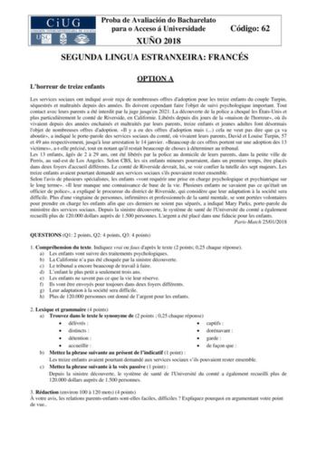 Examen de Francés (ABAU de 2018)