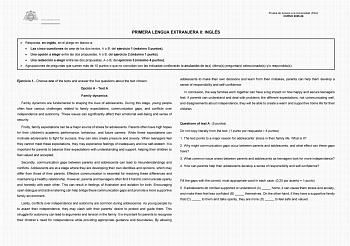 Prueba de Acceso a la Universidad PAU CURSO 202526 PRIMERA LENGUA EXTRANJERA II INGL&Eacute;S  Responda en ingl&eacute;s en el pliego en blanco a  Las cinco cuestiones de uno de los dos textos A o B del ejercicio 1 m&aacute;ximo 5 puntos  Una opci&oacute;n a elegir entre las dos propuestas A o B del ejercicio 2 m&aacute;ximo 1 punto  Una redacci&oacute;n a elegir entre las dos propuestas A o B del ejercicio 3 m&aacute;ximo 4 puntos  Agrupaciones de preguntas que sumen m&aacute;s de 10 puntos o que no coincidan con las indicadas conllevar&aacute;n la anulaci&oacute;n de las &uacute;ltimas preguntas seleccionadas yo respondidas Ejercicio 1 Choose one of the texts and an&hellip;