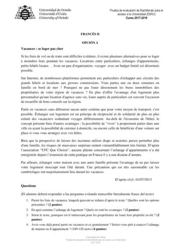Examen de Francés (EBAU de 2018)