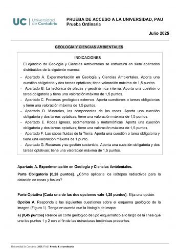 Examen de Geología y Ciencias Ambientales (EBAU de 2025)