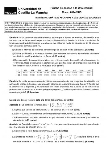Examen de Matemáticas Aplicadas a las Ciencias Sociales (EvAU de 2025)