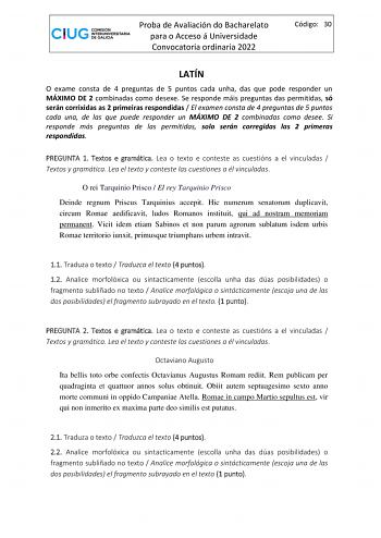 Examen de Latín II (ABAU de 2022)