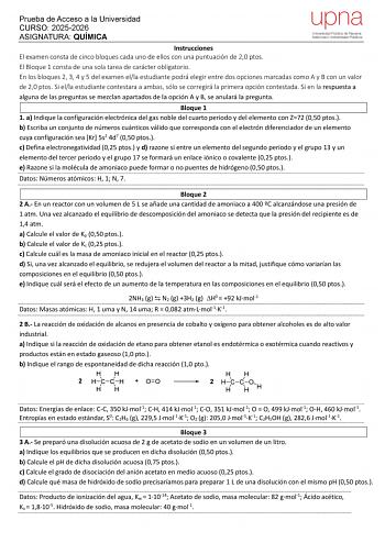 Química – EvAU Navarra (2026)