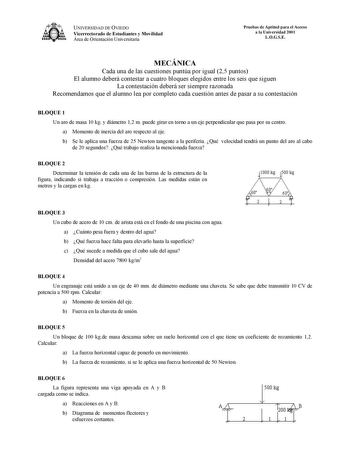 Examen de Mecánica (selectividad de 2001)