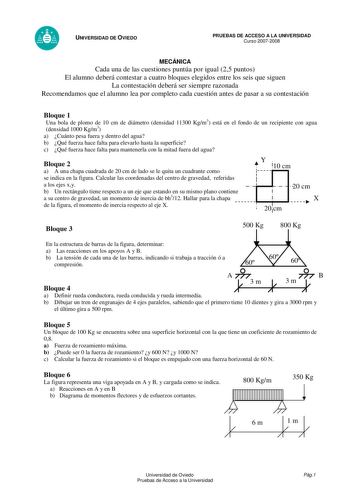 Examen de Mecánica (selectividad de 2008)