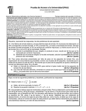 Matemáticas Aplicadas a las Ciencias Sociales – EBAU Extremadura (2026)