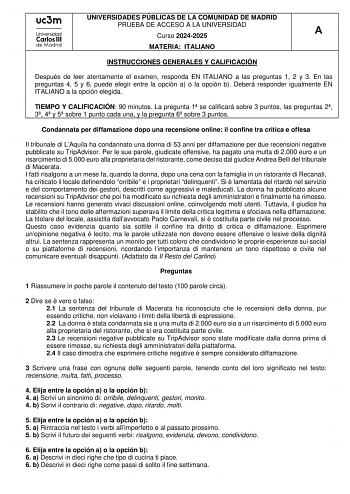 Examen de Italiano (EvAU de 2025)
