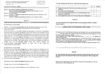 Evaluación del bachiHerato para el acceso a la universidad Batxiiergoaren Ebaluazoa Unibertsitatean Sartzeko CURSO 2019  2020 ASIGNATURAIRAKASGAIA ALEMÁN pn U1lMd fillb r tJrI  Nr 1 01 UnMsCll Pctlc Parte 1 Comprensión general y comprensión de detalles Elige entre los dos textos A y By responde a las cuestiones 1 2 y 3 correspondientes al texto elegido Parte 2 Uso de la lengua Cuestión 4  Contesta a una de las dos opciones que se te plantean A o B Parte 32  Expresión escrita Cuestión 5 Elige un…