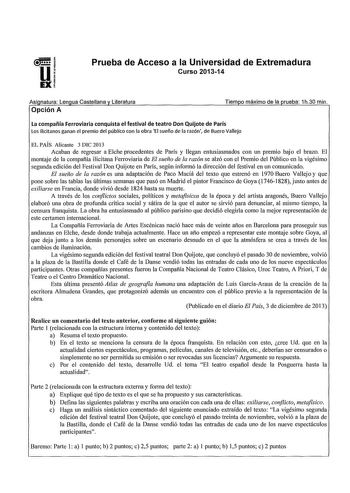 Examen de Lengua Castellana y Literatura (PAU de 2014)