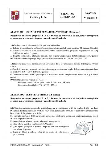Examen de Ciencias Generales (EBAU de 2025)