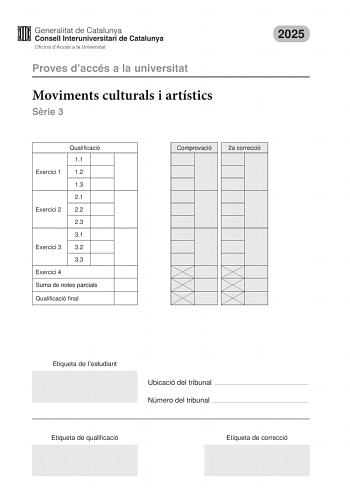 Examen de Movimientos Culturales y Artísticos (PAU de 2025)
