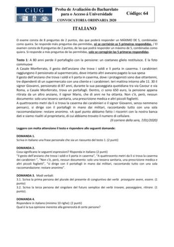 Examen de Italiano (ABAU de 2020)