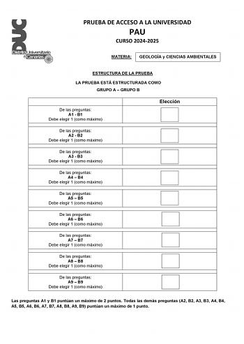 Examen de Geología y Ciencias Ambientales (EBAU de 2025)