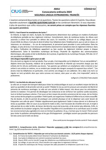 Examen de Francés (ABAU de 2024)