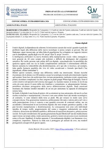 Italiano – PAU Comunidad Valenciana (2026)