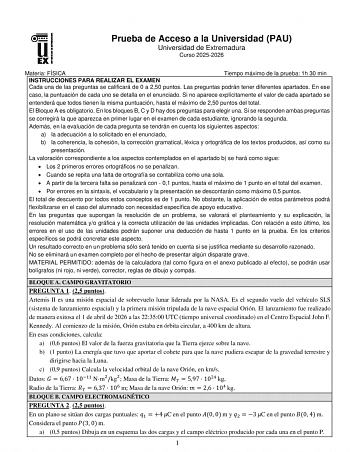 Física – EBAU Extremadura (2026)