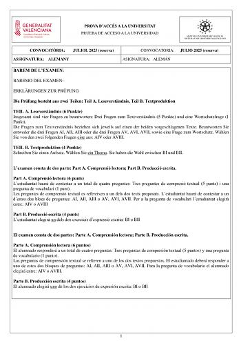 Examen de Alemán (PAU de 2025)