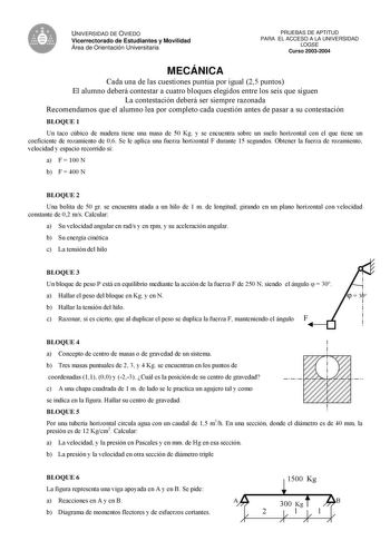 Examen de Mecánica (selectividad de 2004)