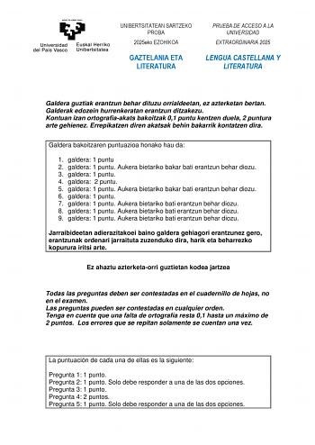 Examen de Lengua Castellana y Literatura (EAU de 2025)