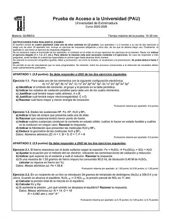 Química – EBAU Extremadura (2026)