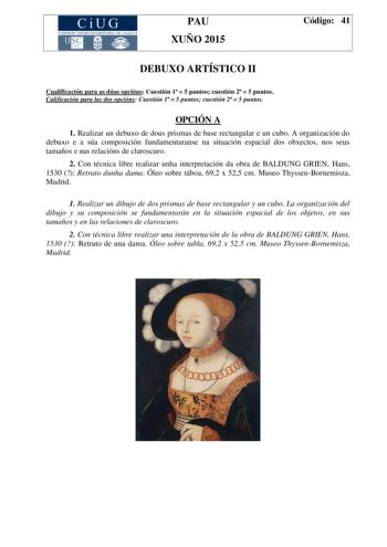 Examen de Dibujo Artístico II (PAU de 2015)