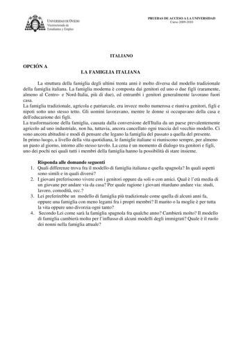 Examen de Italiano (PAU de 2010)