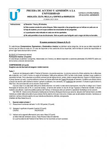 Examen de Italiano (PEvAU de 2024)