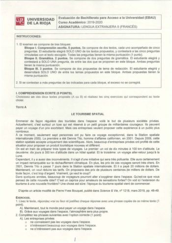 Examen de Francés (EBAU de 2020)