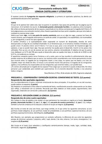 Examen de Lengua Castellana y Literatura (ABAU de 2025)