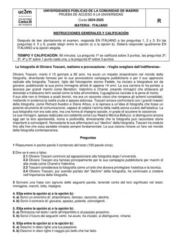 Examen de Italiano (EvAU de 2025)