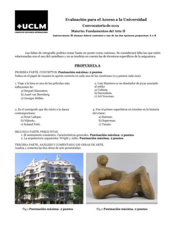 Examen de Fundamentos del Arte (EvAU de 2019)