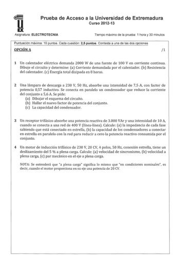 Examen de Electrotecnia (PAU de 2013)