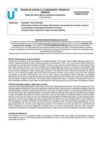 Examen de Alemán (PEvAU de 2025)