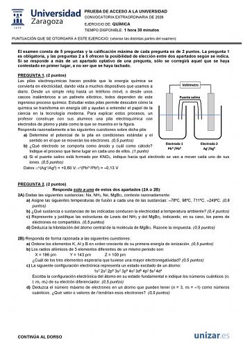 Química – EvAU Aragón (2026)