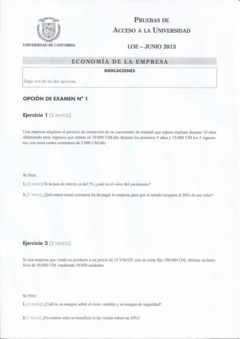 Examen de Economía de la Empresa (PAU de 2013)