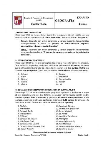 Examen de Geografía (EBAU de 2025)