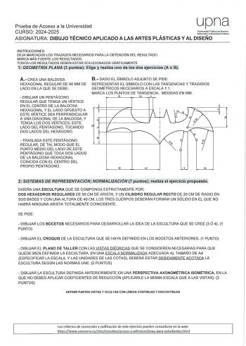 Examen de Dibujo Técnico Aplicado a las Artes Plásticas y al Diseño II (EvAU de 2025)
