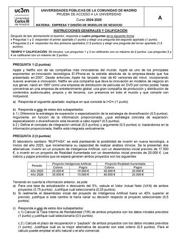 Examen de Empresa y Diseño de Modelos de Negocio (EvAU de 2025)
