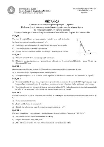 Examen de Mecánica (selectividad de 2003)