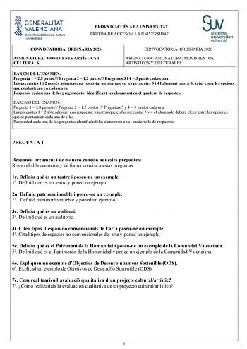 Movimientos Culturales y Artísticos – PAU Comunidad Valenciana (2026)