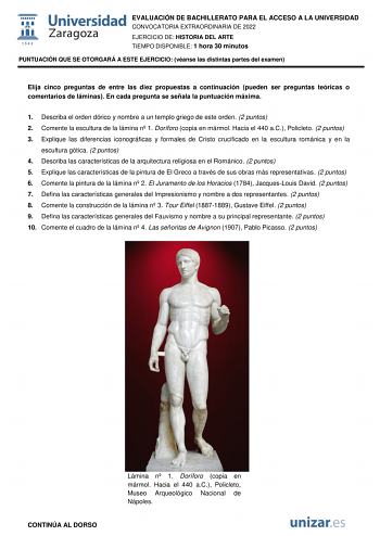 Examen de Historia del Arte (EvAU de 2022)