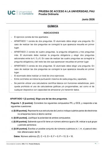 Química – EBAU Cantabria (2026)
