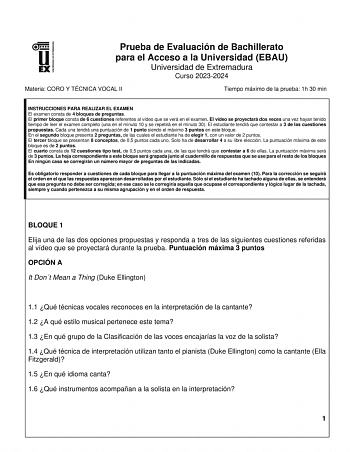 Examen de Coro y Técnica Vocal (EBAU de 2024)