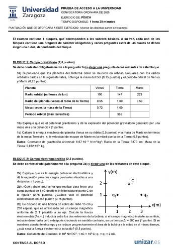 Examen de Física (EvAU de 2025)