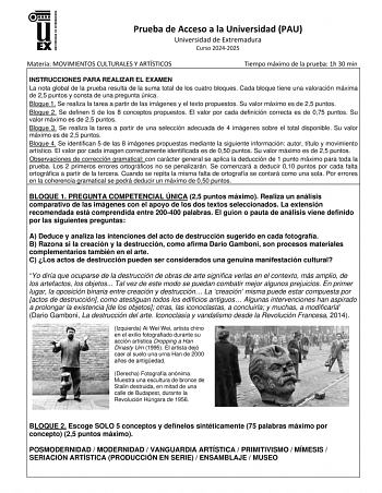 Examen de Movimientos Culturales y Artísticos (EBAU de 2025)