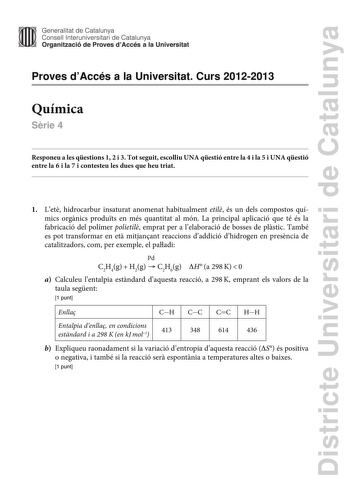 Examen de Química (PAU de 2013)